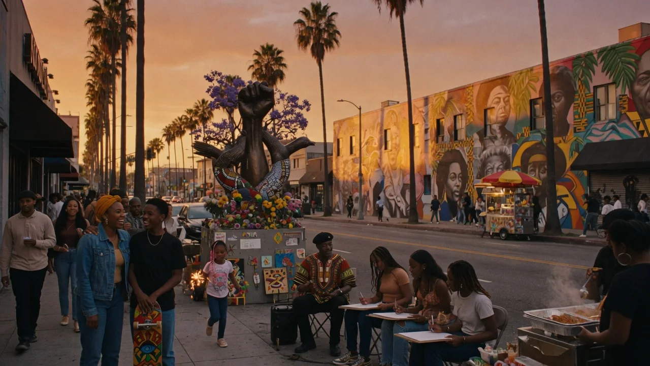 Cultural corridor at golden hour