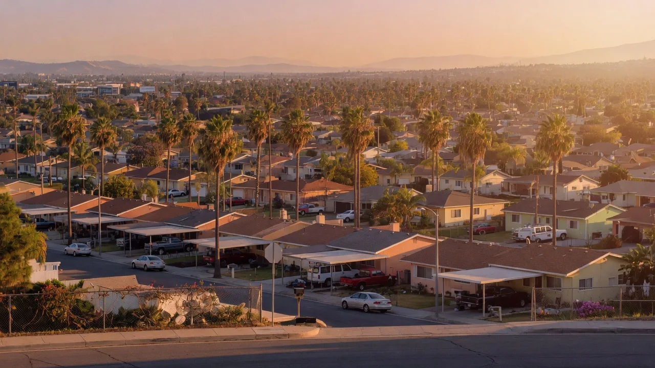 San Fernando Valley boulevard grid at golden hour